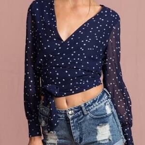 NWT LIONESS Twilight Star Wrap Top in Navy/White Size XS